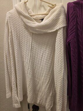 Intro Woman Cream Textured Cowl Neck Sweater 3X Cozy Tunic Knit
